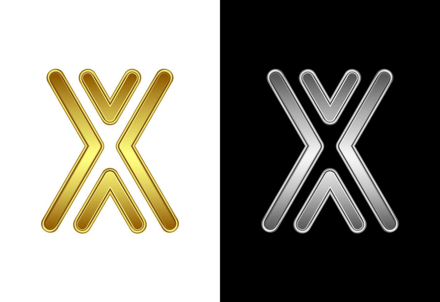 Initial alphabet X in gold and silver color. Graphic alphabet symbol for corporate business identity vector