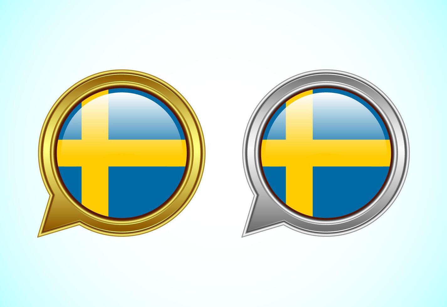 Sweden flag speech bubble. Speaking flag icon in gold and silver color vector