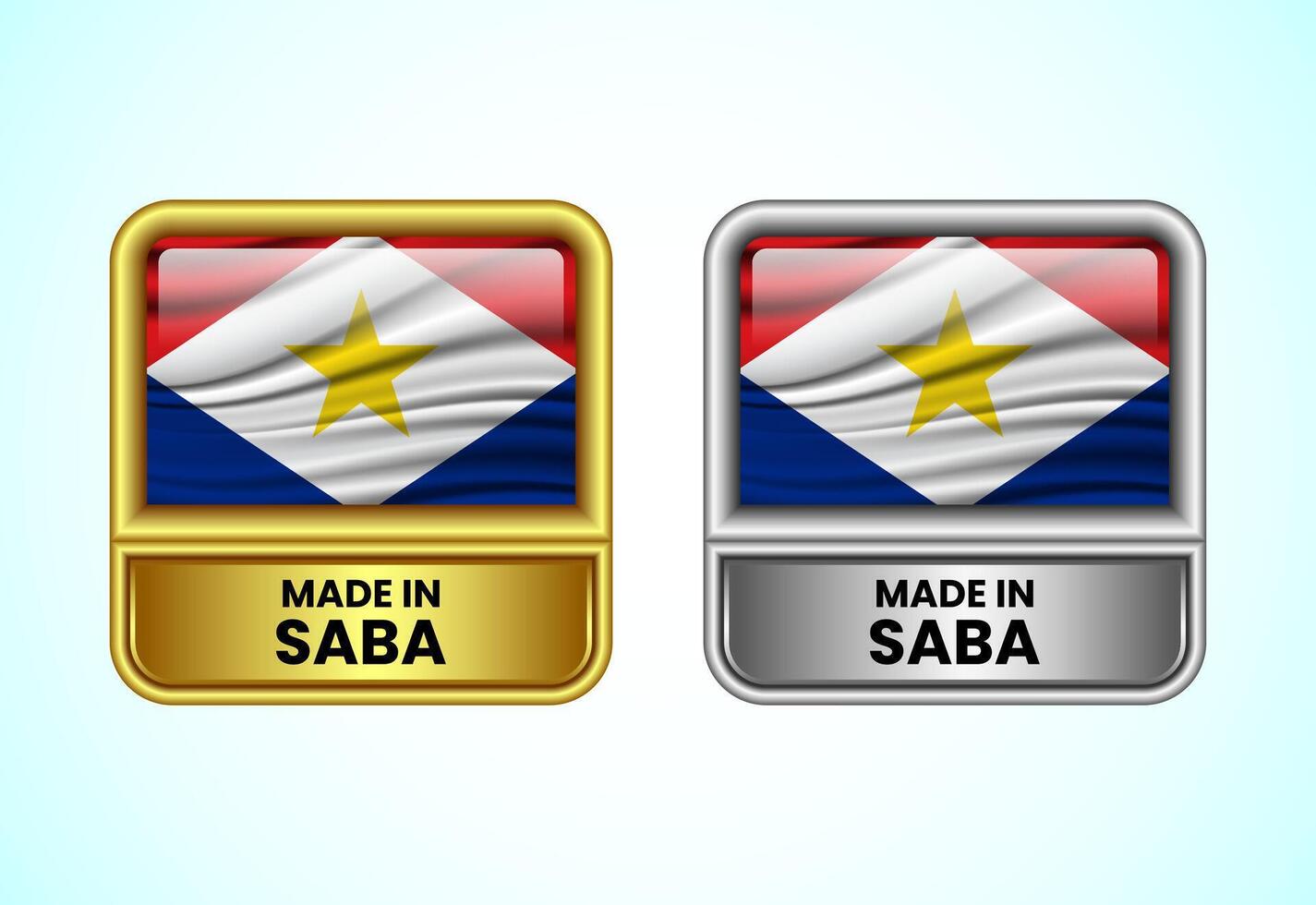 Made in Saba label icon in gold and silver color. Flag icon set for business vector