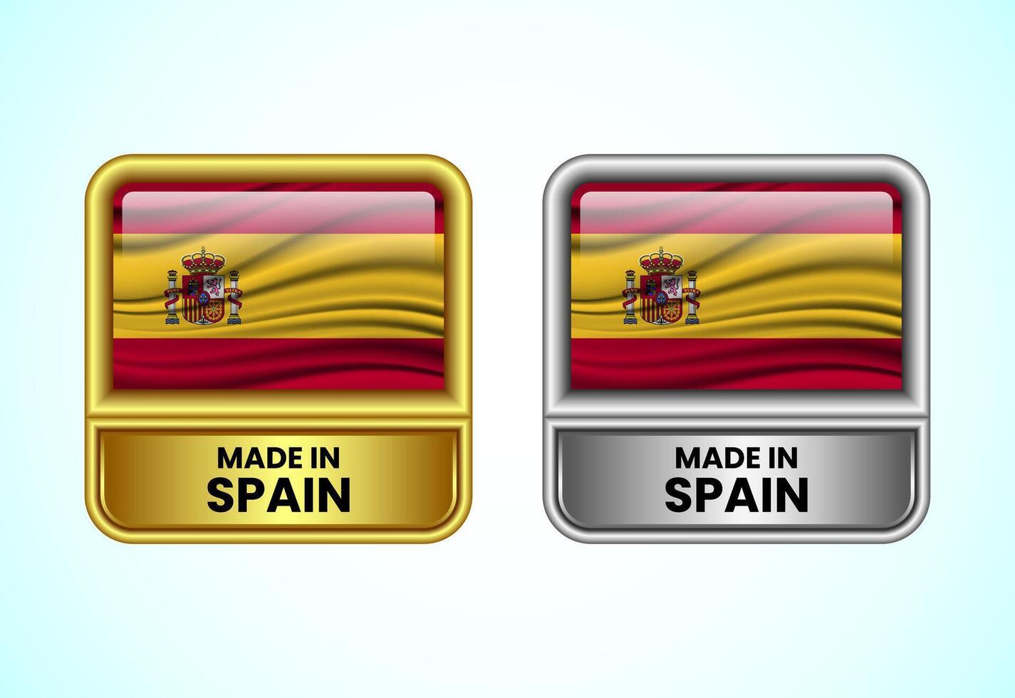 Made in Spain label icon in gold and silver color. Flag icon set for business vector