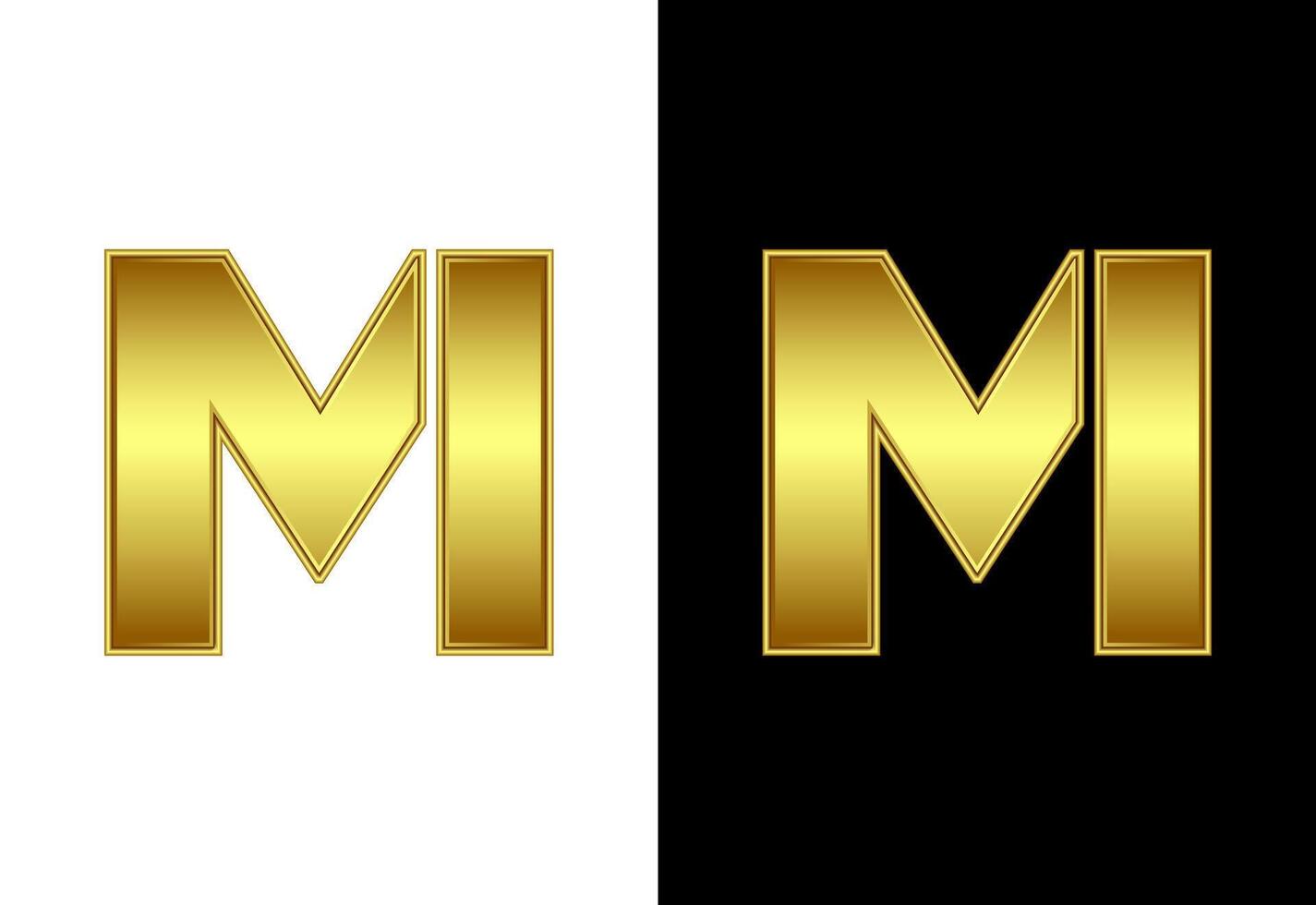 Initial alphabet M in gold color. Graphic alphabet symbol for corporate business identity vector