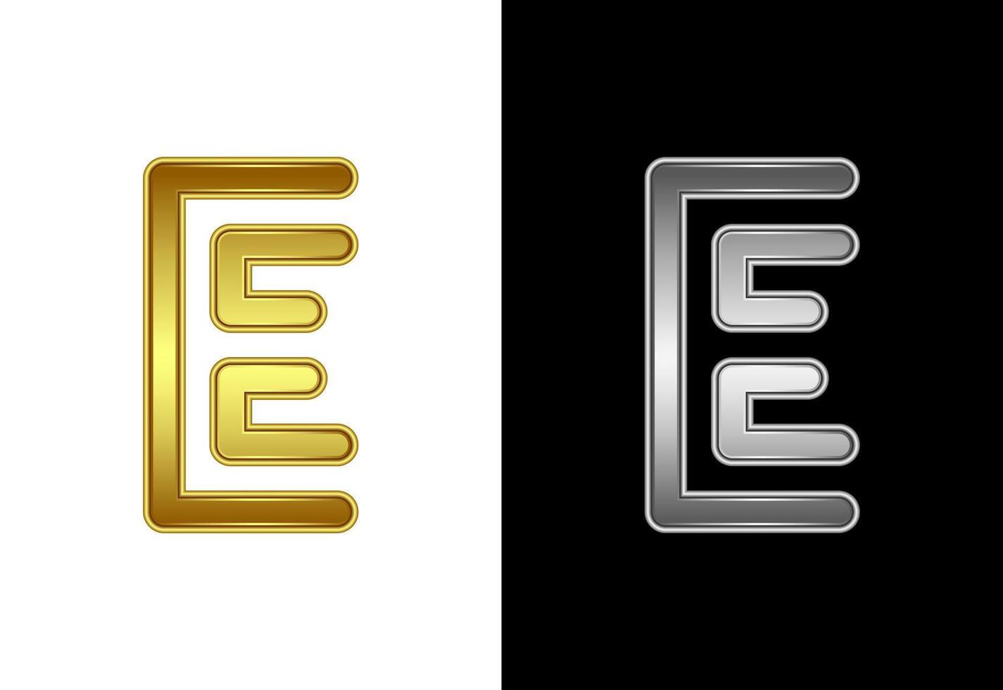 Initial alphabet E in gold and silver color. Graphic alphabet symbol for corporate business identity vector