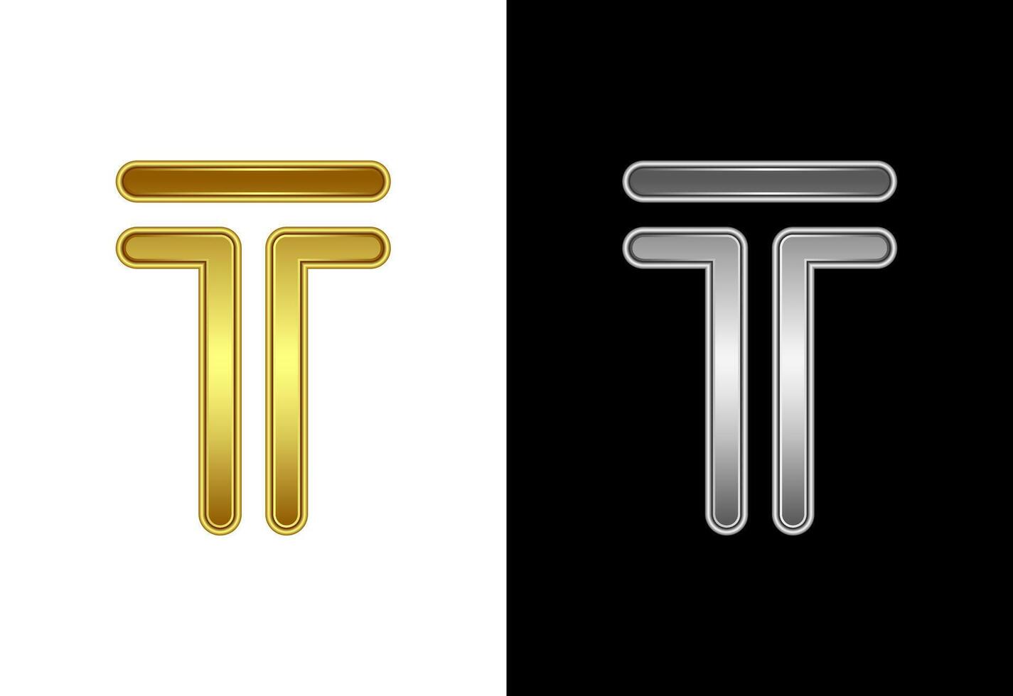 Initial alphabet T in gold and silver color. Graphic alphabet symbol for corporate business identity vector