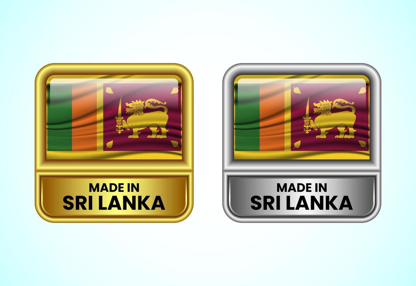 Made in Sri Lanka label icon in gold and silver color. Flag icon set for business vector