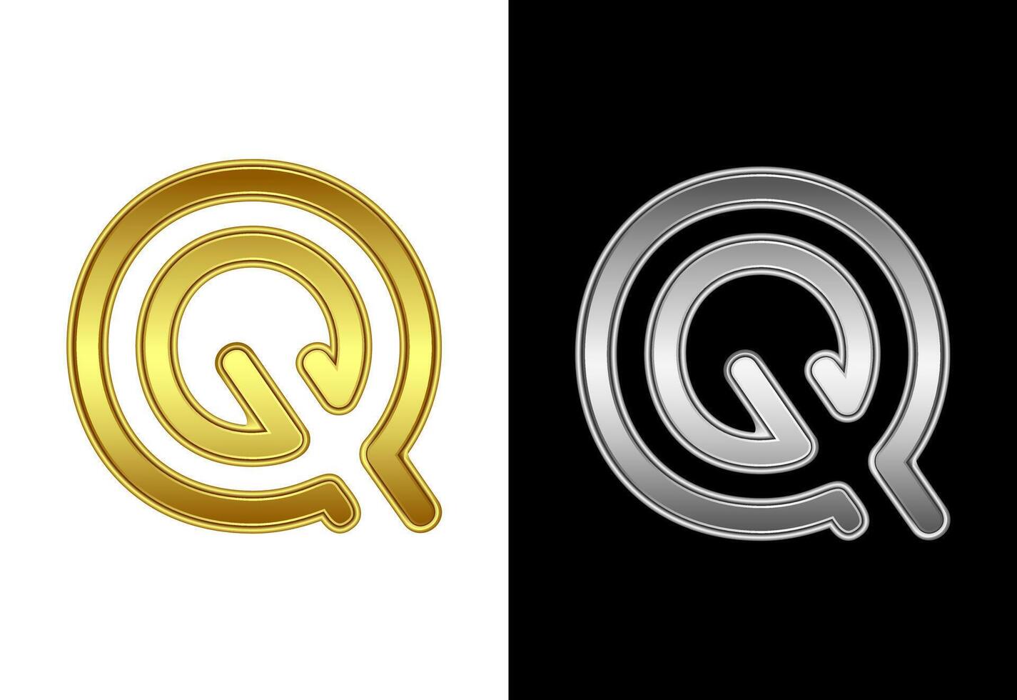 Initial alphabet Q in gold and silver color. Graphic alphabet symbol for corporate business identity vector