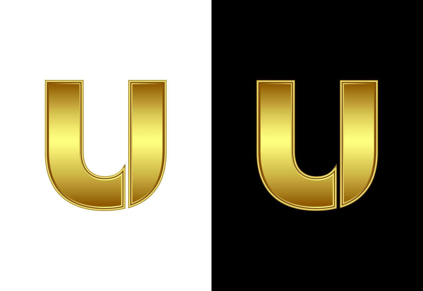 Initial alphabet U in gold color. Graphic alphabet symbol for corporate business identity vector