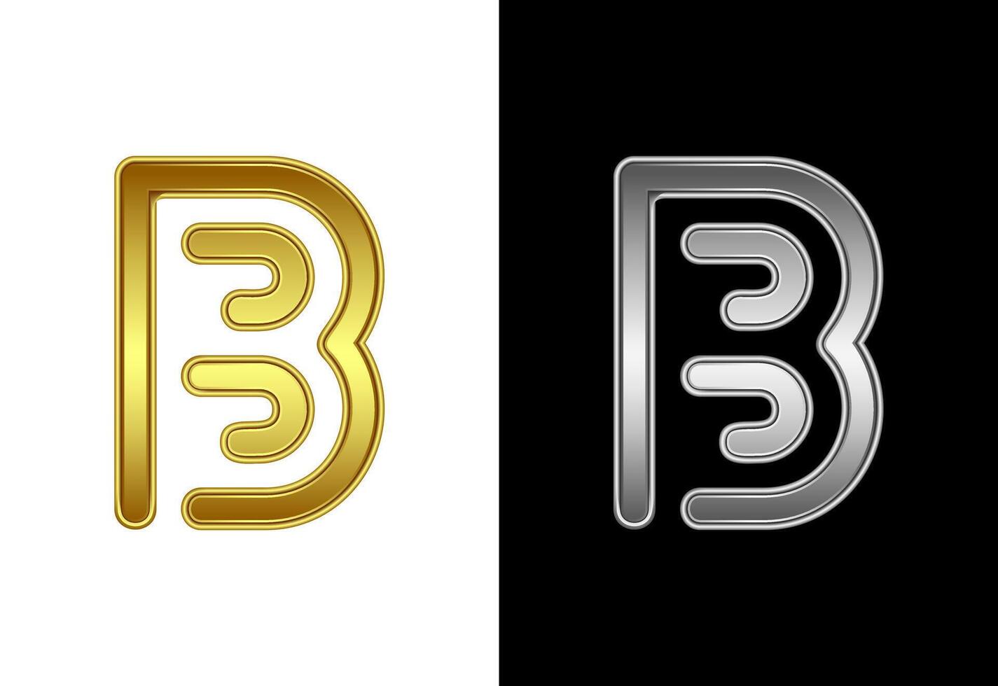 Initial alphabet B in gold and silver color. Graphic alphabet symbol for corporate business identity vector