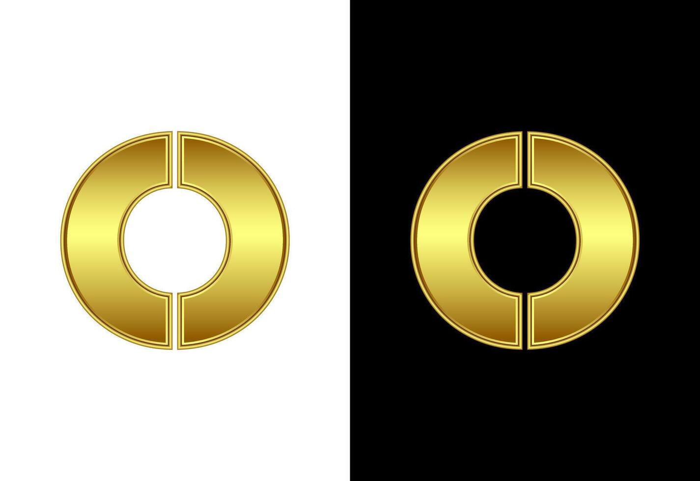 Initial alphabet O in gold color. Graphic alphabet symbol for corporate business identity vector