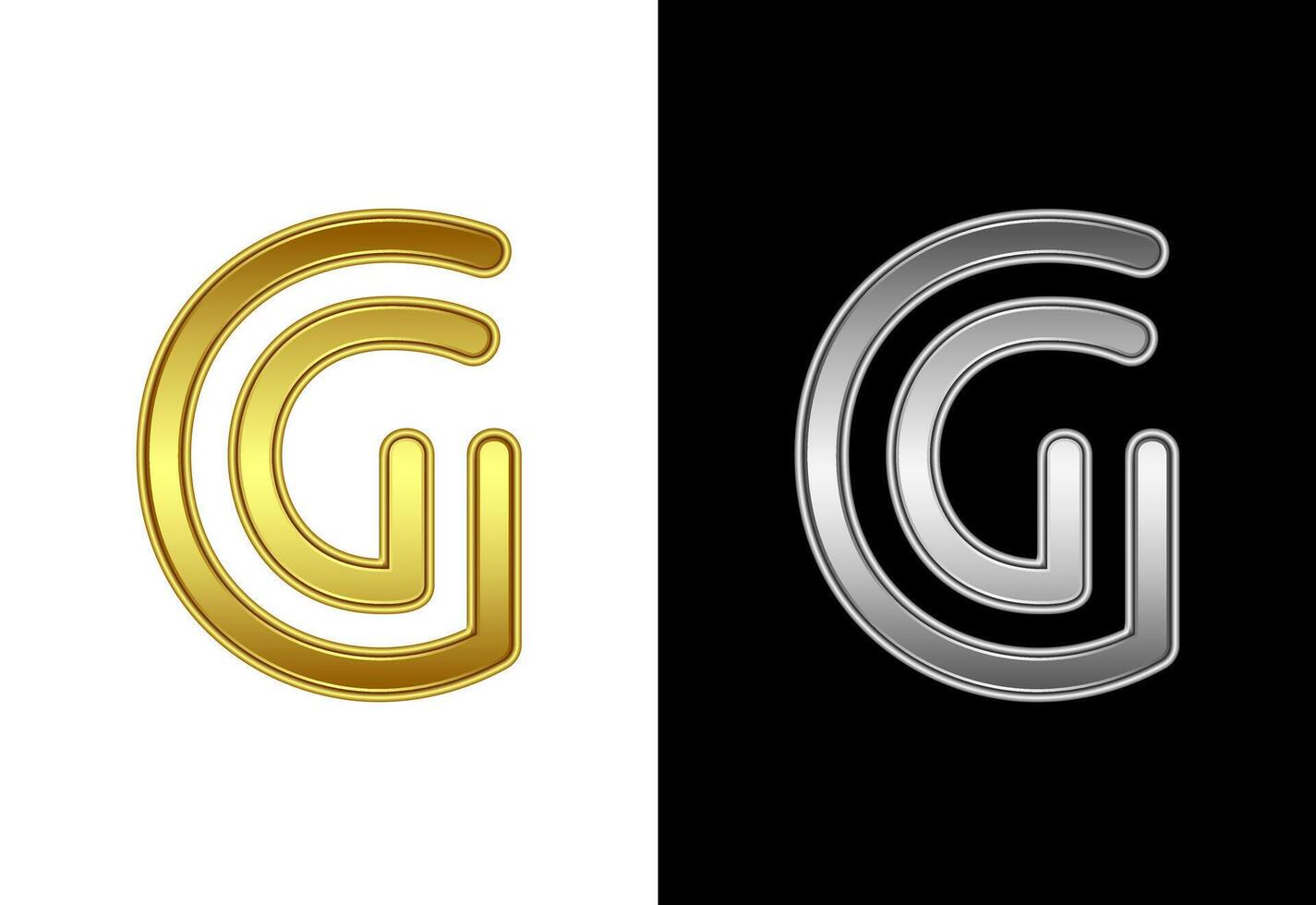 Initial alphabet G in gold and silver color. Graphic alphabet symbol for corporate business identity vector