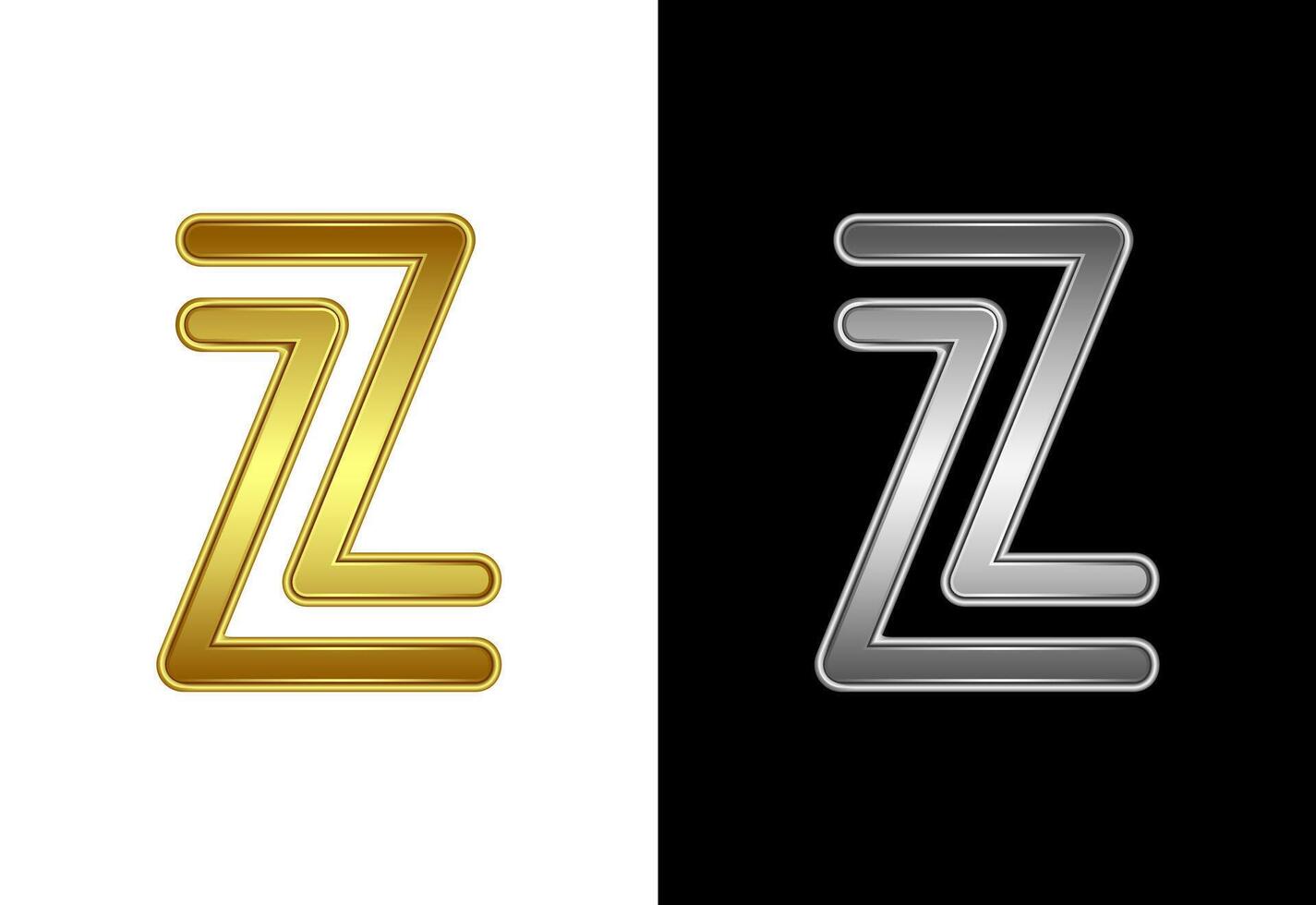 Initial alphabet Z in gold and silver color. Graphic alphabet symbol for corporate business identity vector