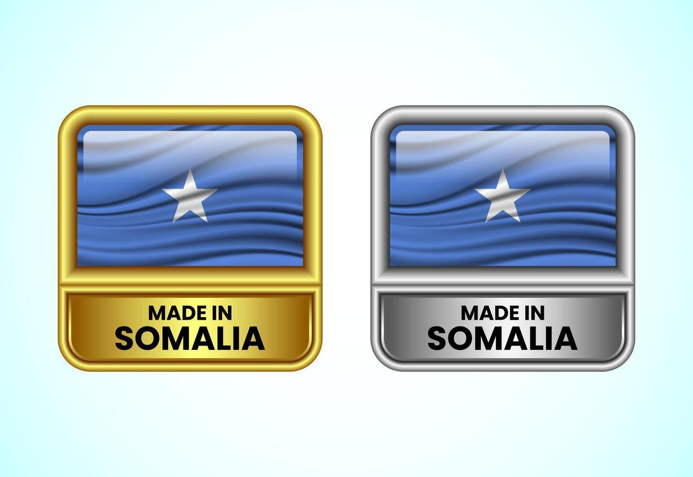 Made in Somalia label icon in gold and silver color. Flag icon set for business vector