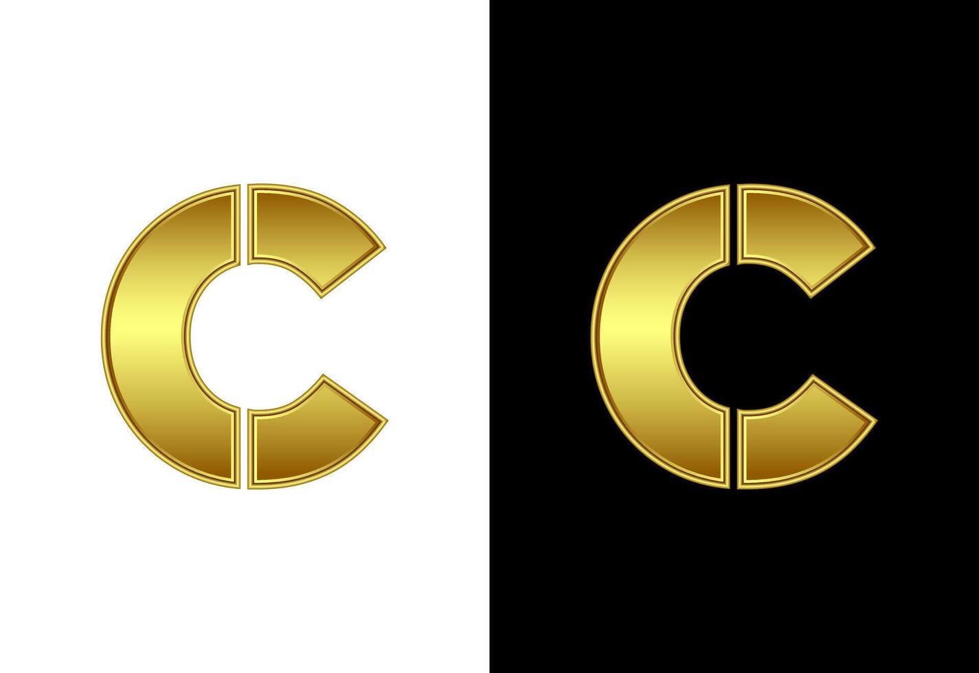 Initial alphabet C in gold color. Graphic alphabet symbol for corporate business identity vector