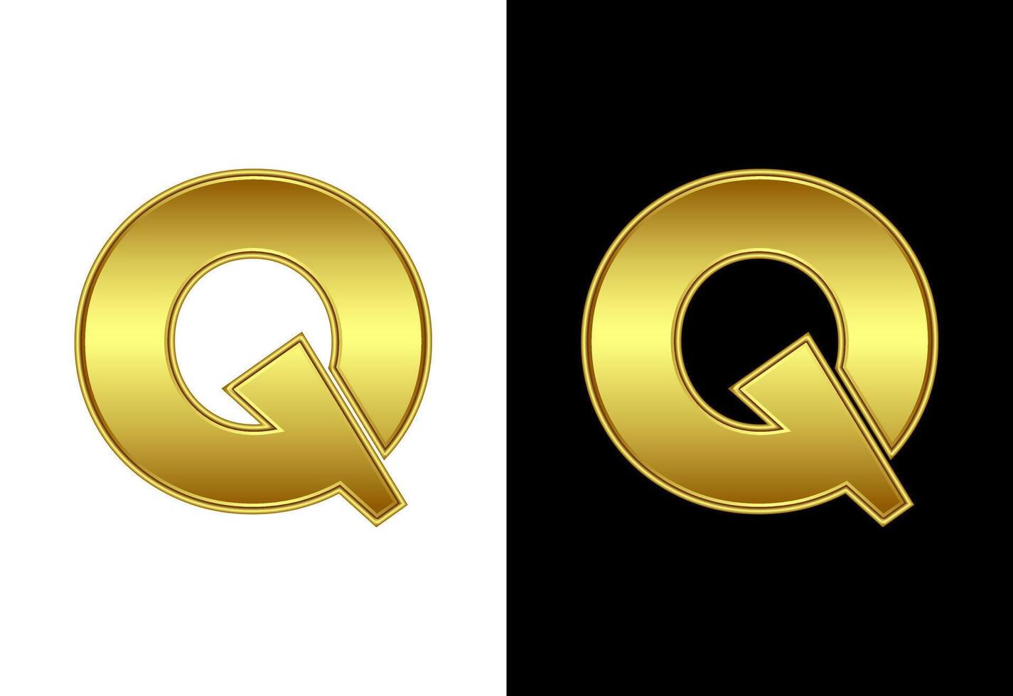 Initial alphabet Q in gold color. Graphic alphabet symbol for corporate business identity vector