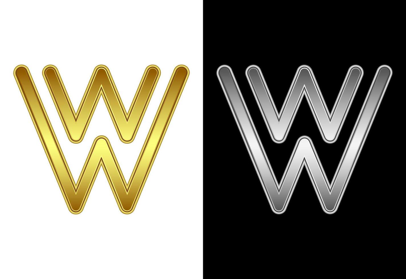 Initial alphabet W in gold and silver color. Graphic alphabet symbol for corporate business identity vector