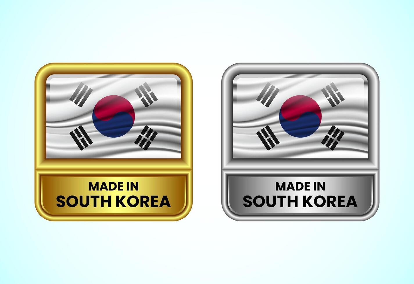 Made in South Korea label icon in gold and silver color. Flag icon set for business vector