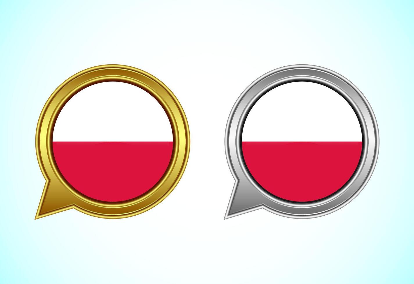 Poland flag speech bubble. Speaking flag icon in gold and silver color vector