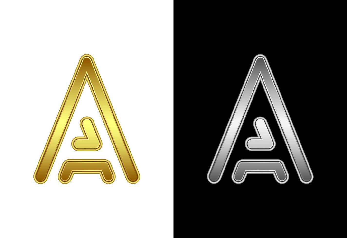 Initial alphabet A in gold and silver color. Graphic alphabet symbol for corporate business identity vector