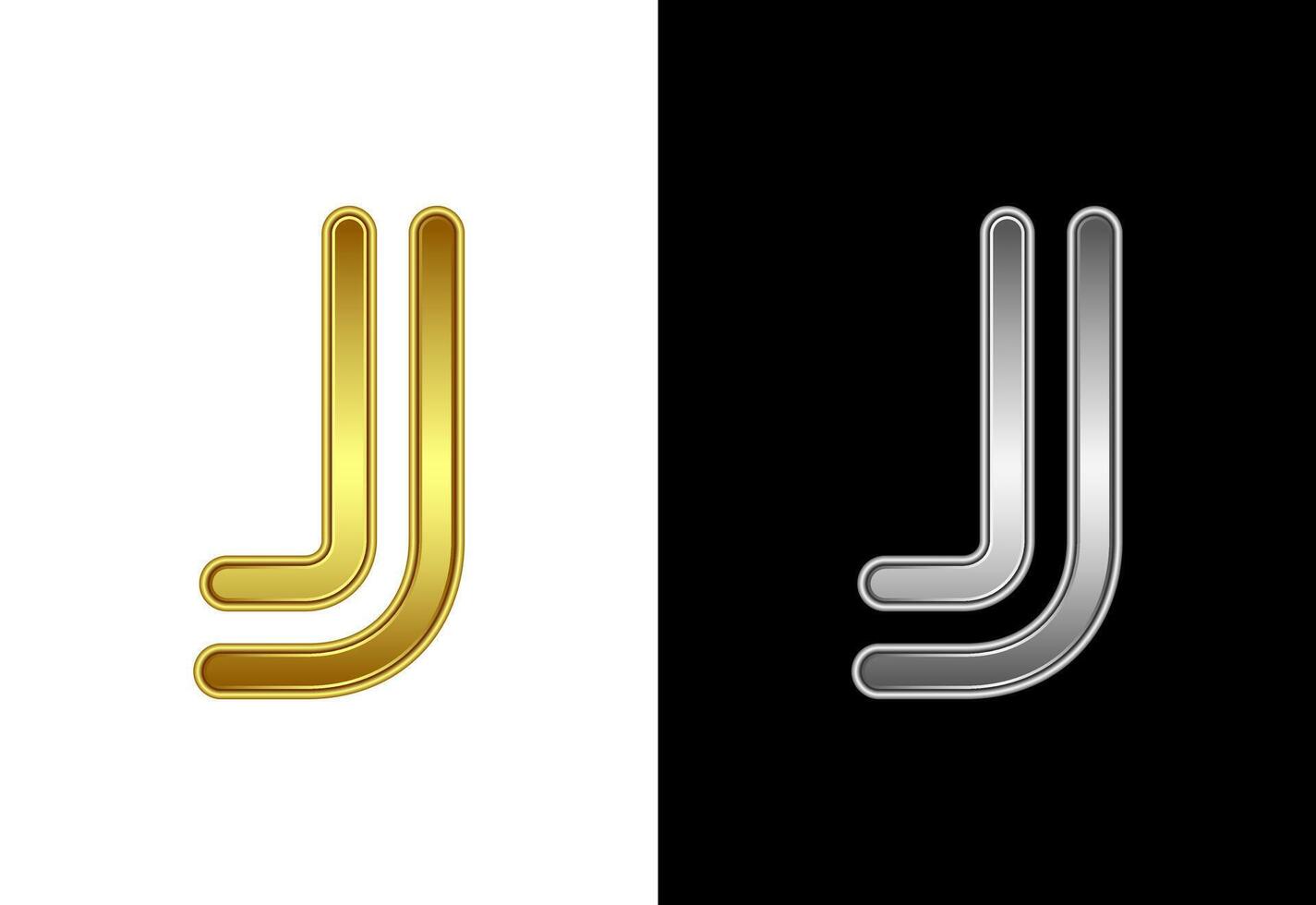 Initial alphabet J in gold and silver color. Graphic alphabet symbol for corporate business identity vector