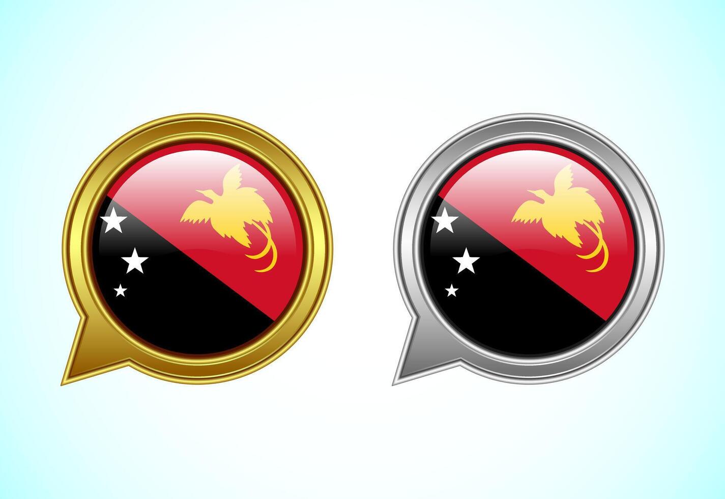 Papua New Guinea flag speech bubble. Speaking flag icon in gold and silver color vector