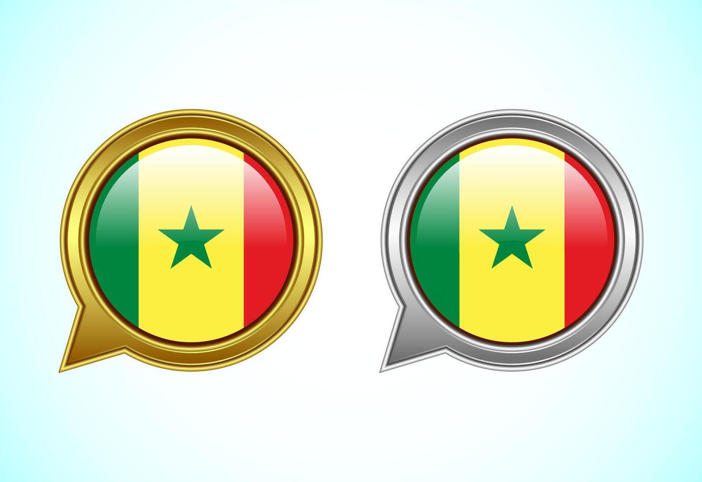 Senegal flag speech bubble. Speaking flag icon in gold and silver color vector