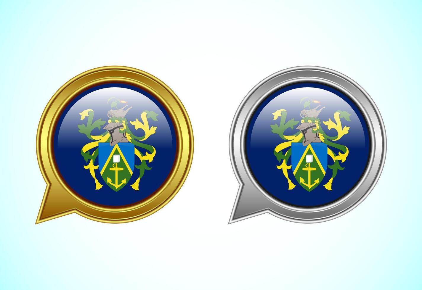 Pitcairn Islands flag speech bubble. Speaking flag icon in gold and silver color vector