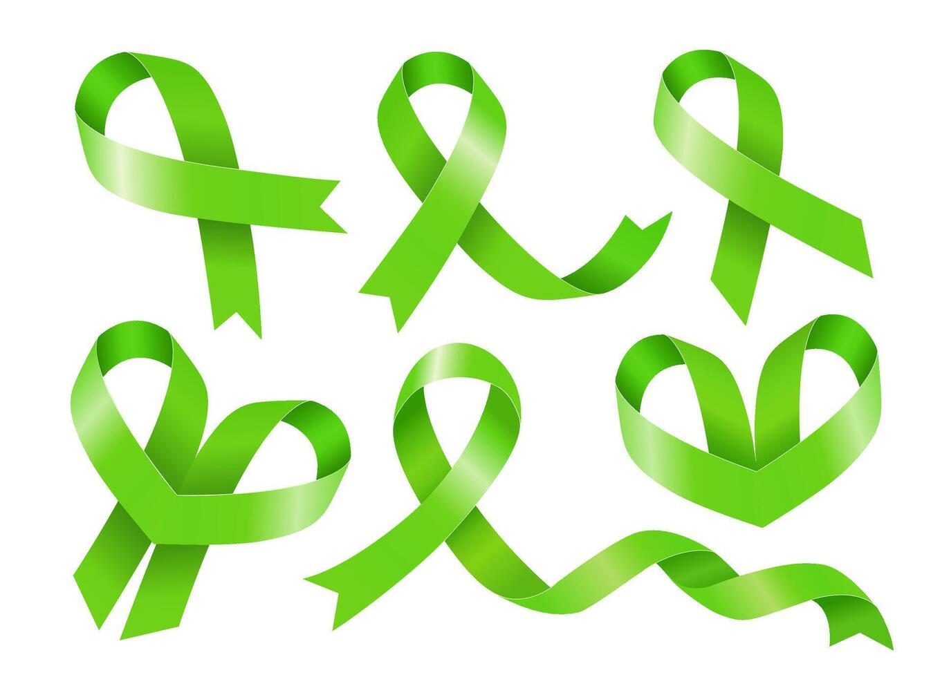 Mental Health Day. Organ Donation Month. Set of Green ribbons. illustration. vector