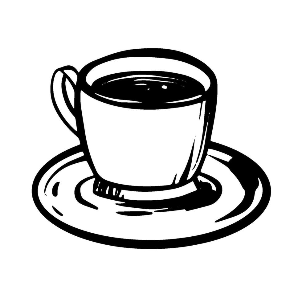 Coffee Cup Illustration in linear style. Mug of hot beverage drawn with hand-drawn contours for coffee shop branding greeting card. Minimalist line art design perfect for icons or logos. vector