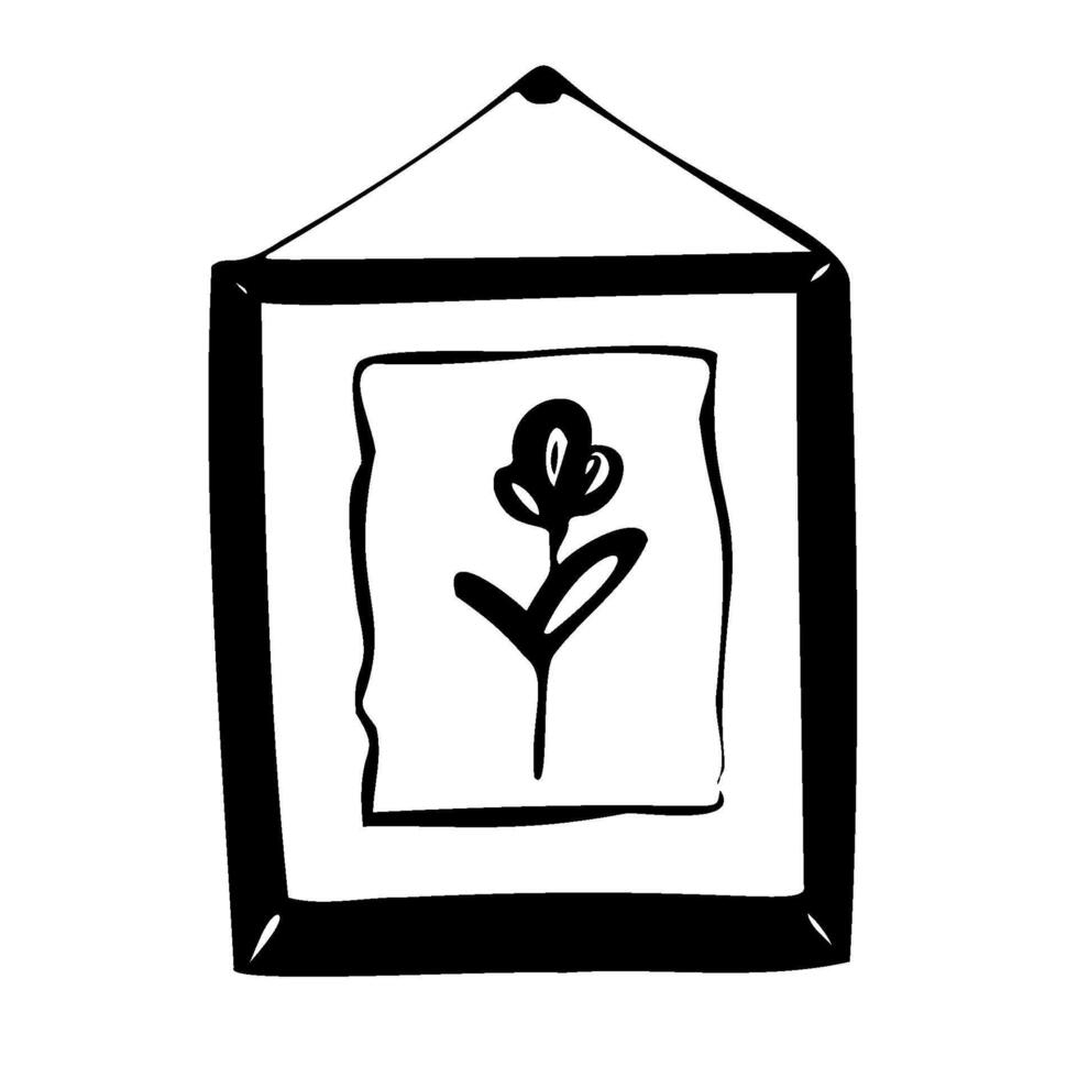 Minimalist Picture in Frame Illustration in line art style. Modern design painted with black ink for home decor or interior poster. Contour graphic drawing for logo or Scandinavian-style print. vector