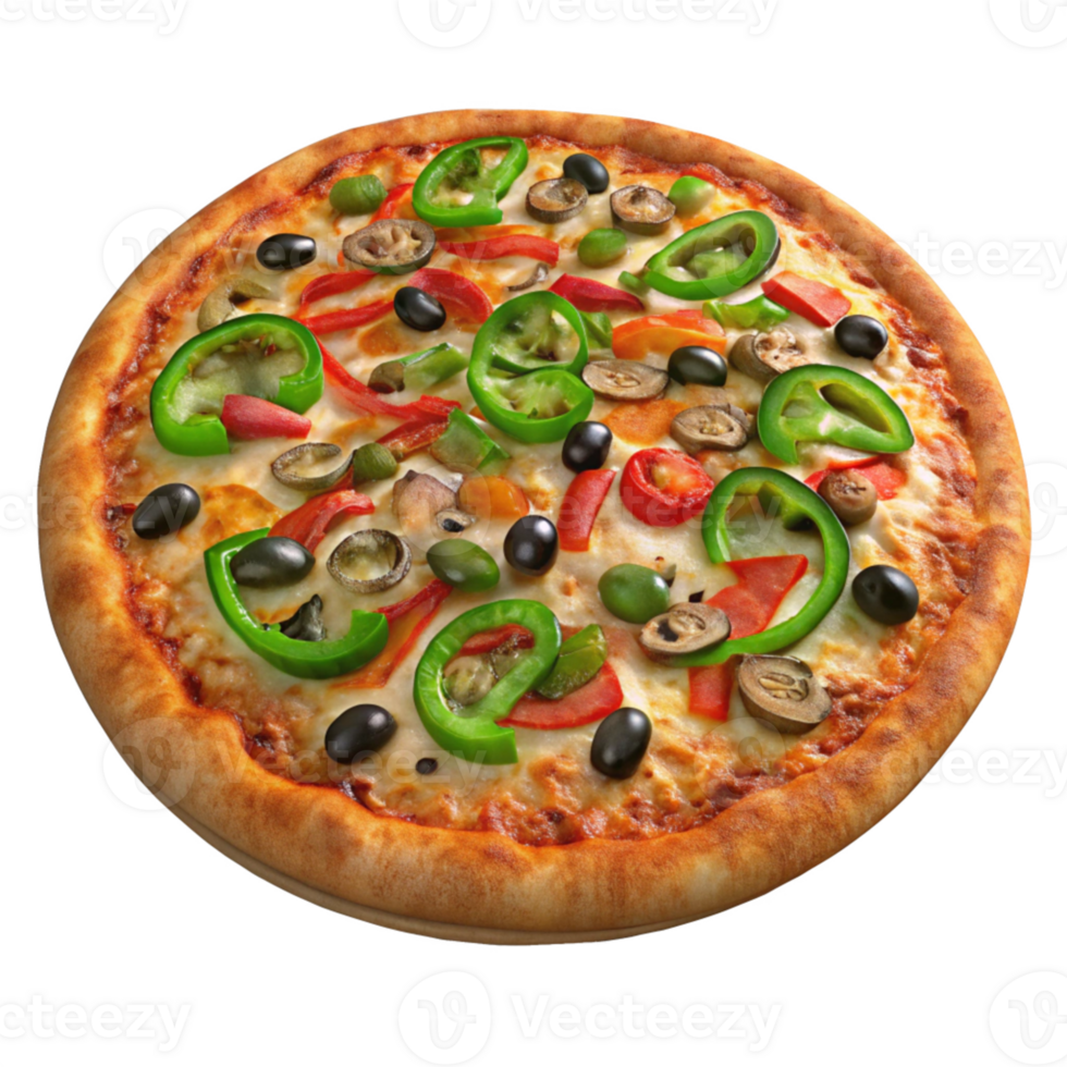 Pizza with olives, peppers and mushrooms png