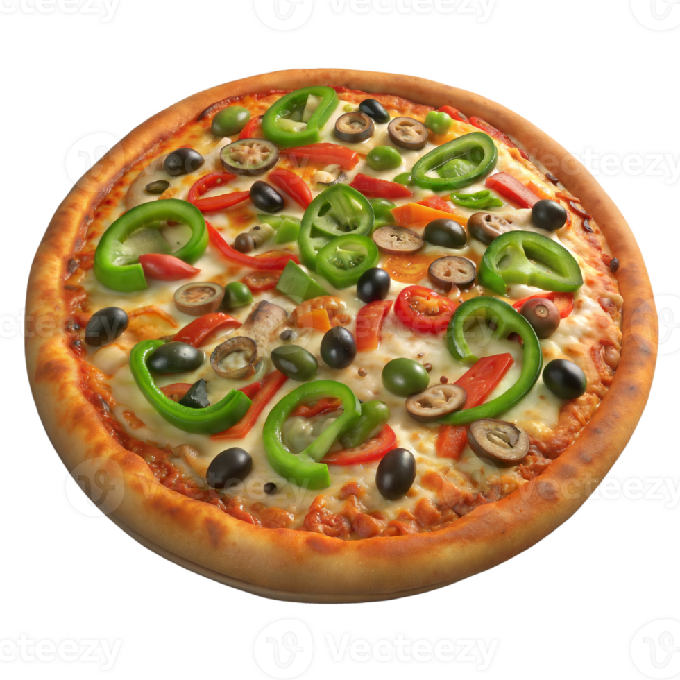 Pizza with olives, peppers and mushrooms png