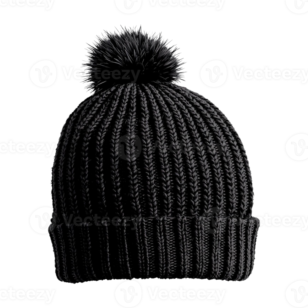 A black beanie isolated on transparent background, black wool cap, black knitted cap png