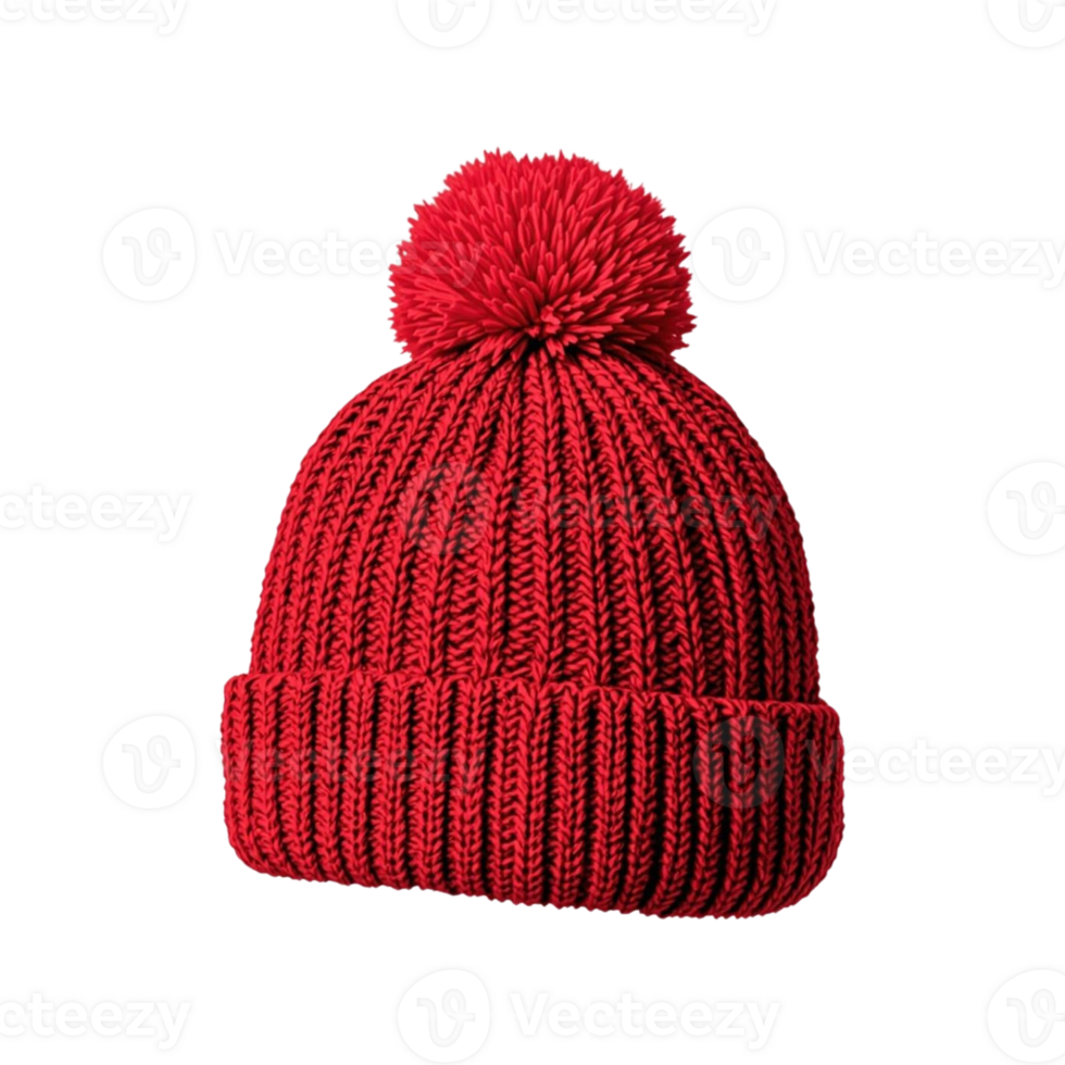 A red beanie isolated on transparent background, red wool cap png