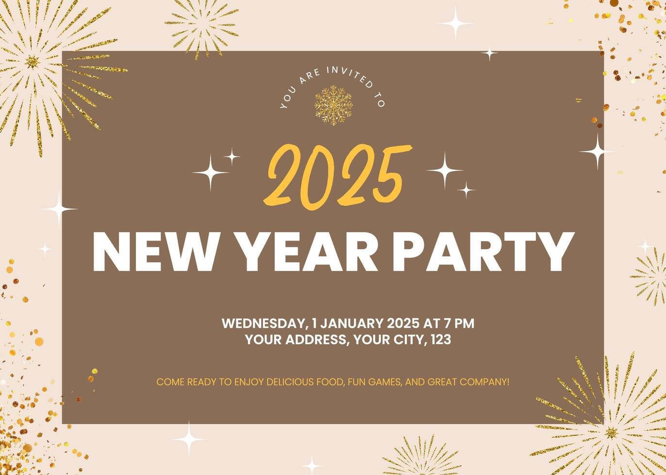 Gold and Beige New Year Party Greeting Card template