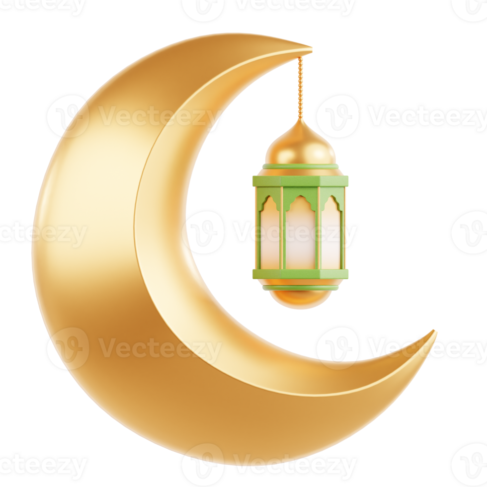 Crescent Moon Lantern 3D Ramadan Illustration png