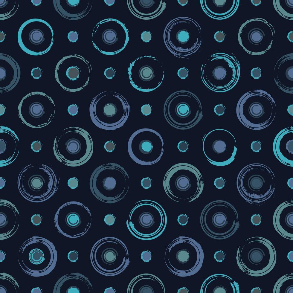 Blue camouflage polka dot seamless pattern with circular shapes. Smudged paint, grunge paint brush strokes. Fashionable geometric background for fabric, textile. vector
