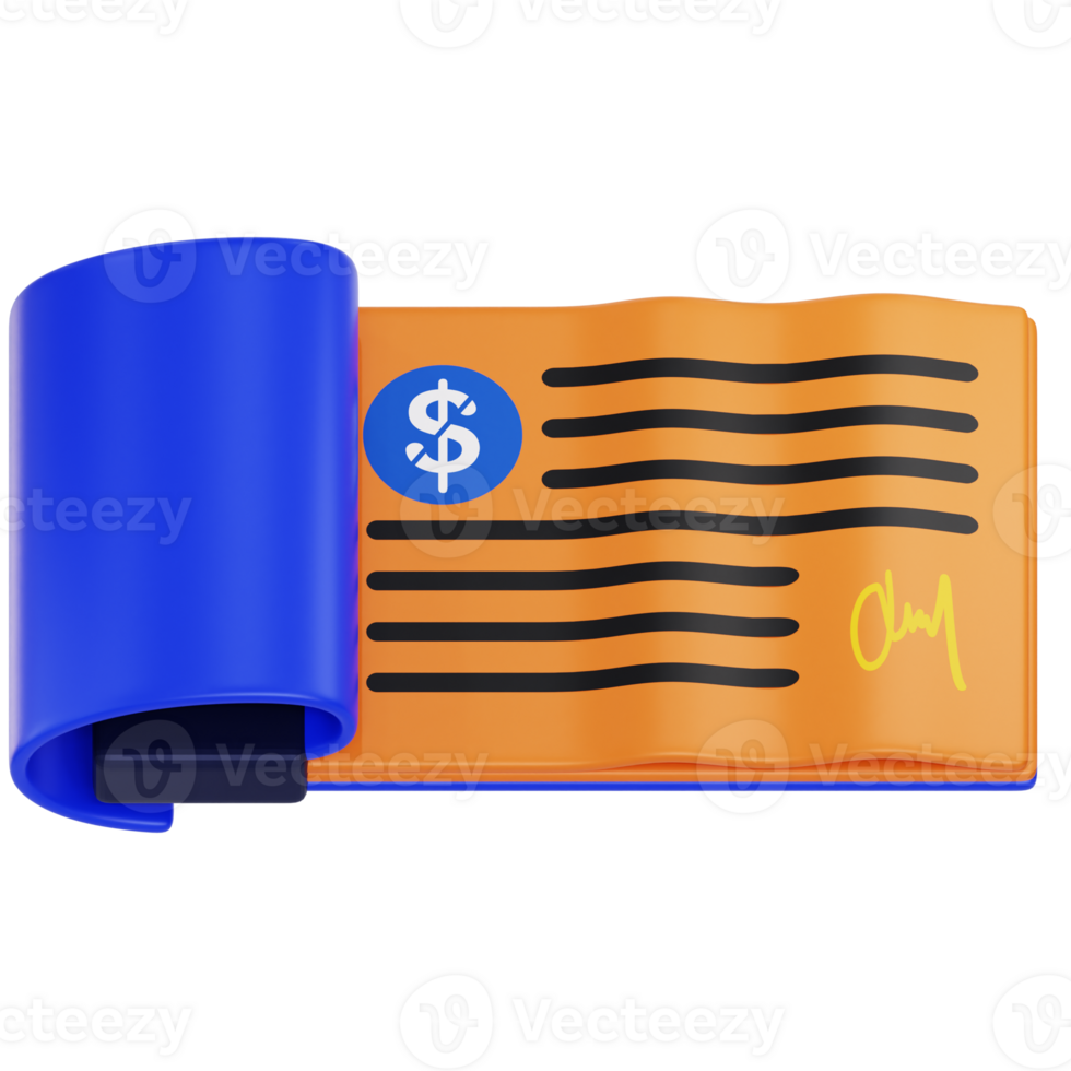 Cheque 3d icon. Payment icon 3d rendering png