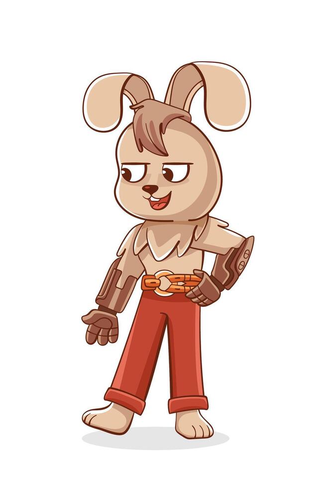 Illustration of a hare with bionic prosthetic arms in a cute cartoon style. vector