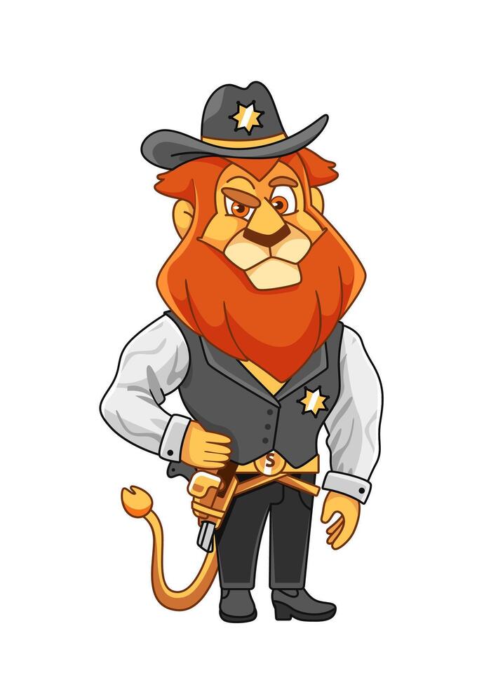 Illustration of a lion sheriff character in a cute cartoon style. vector