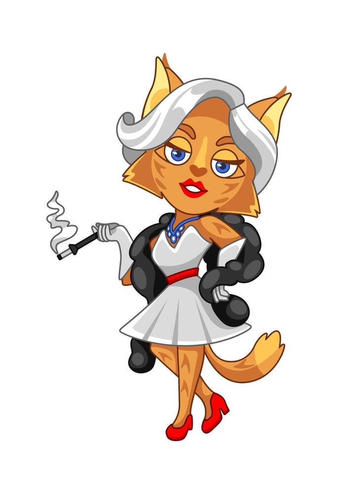 Illustration of lady lynx character in cute cartoon style. vector