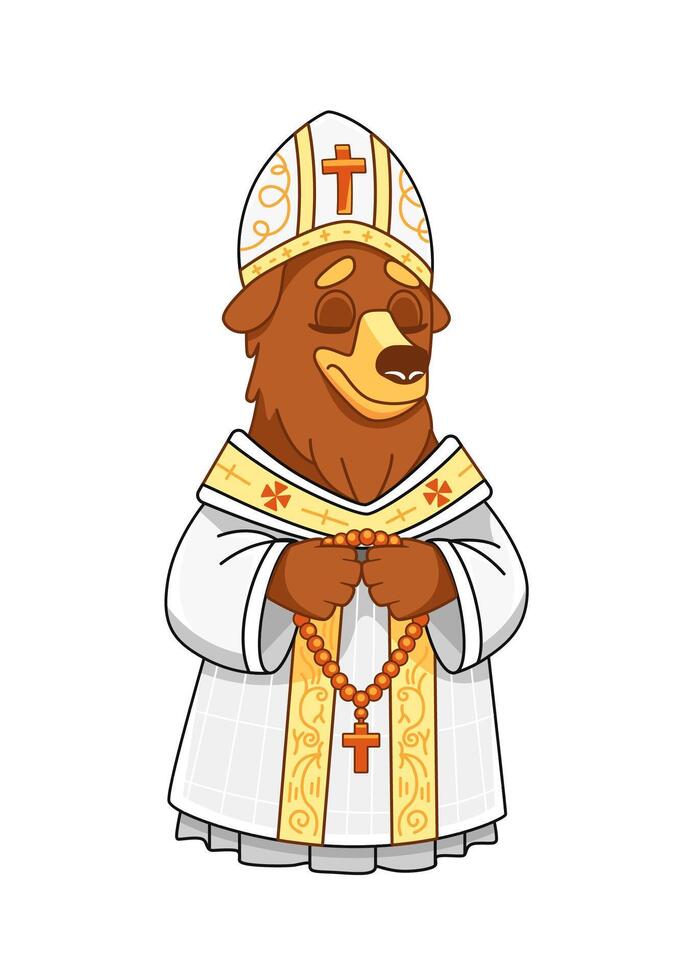 Illustration of a character bear bishop in a cute cartoon style. vector