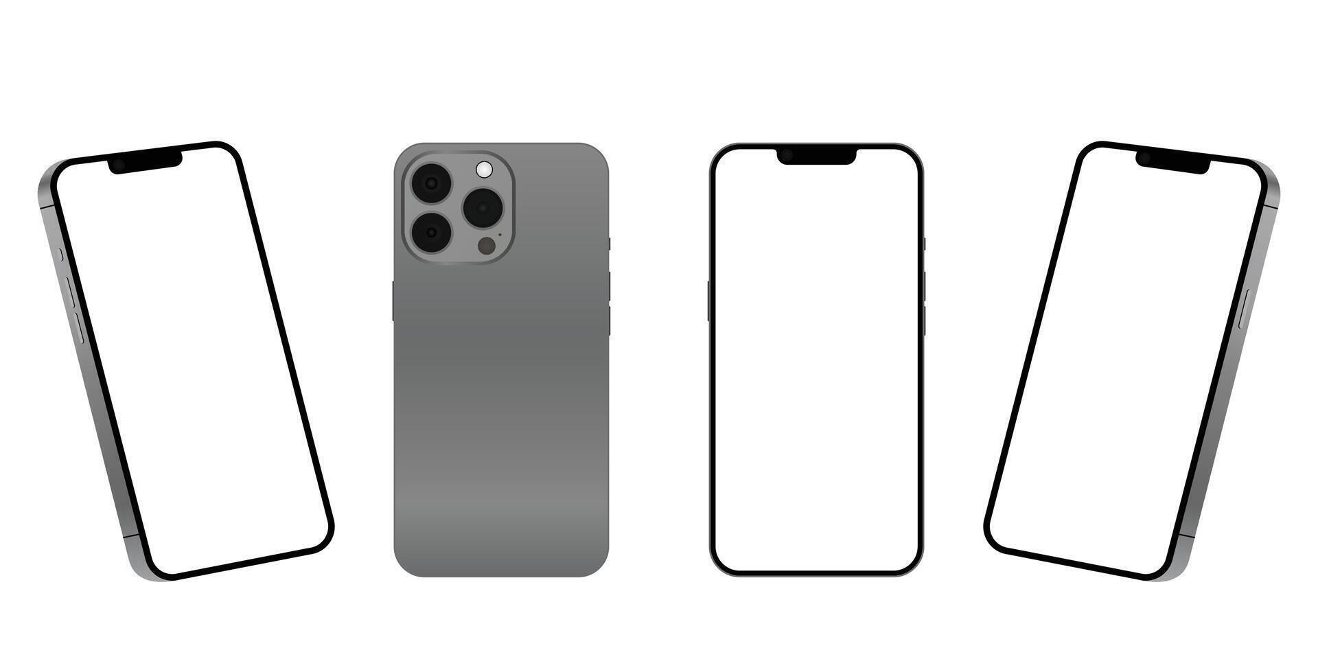 smartphone mockup white screen. mobile phone Isolated on White Background. phone different angles views vector