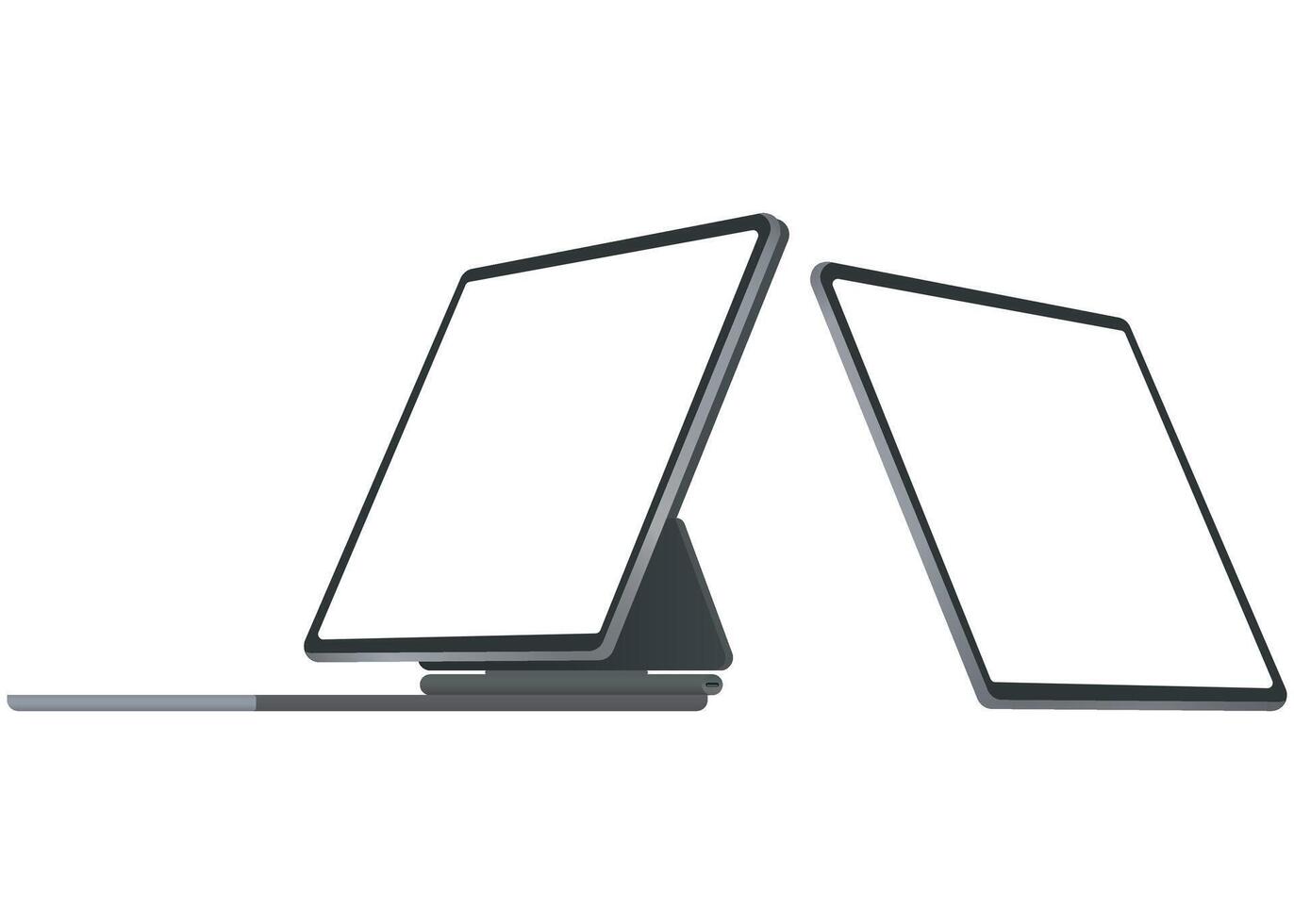Modern tablet computer with keyboard stand front and side view
