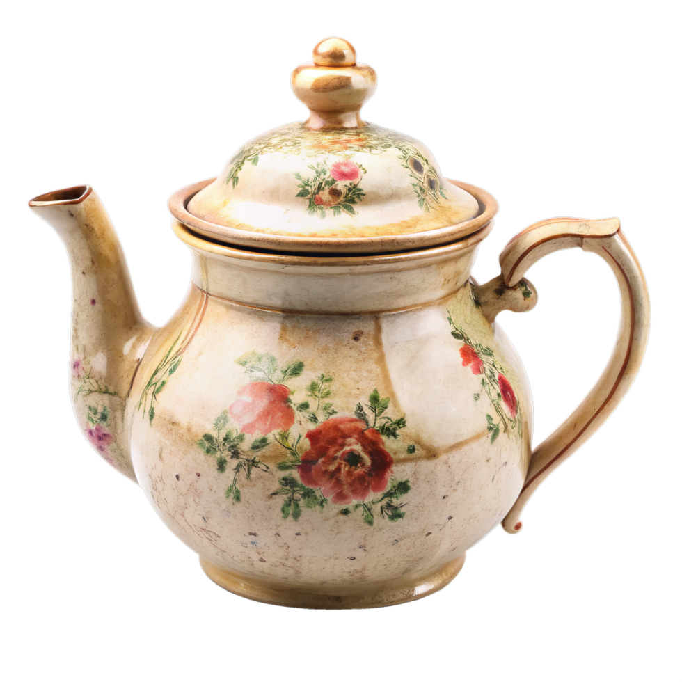 Beautiful Vintage Teapot with Floral Pattern png