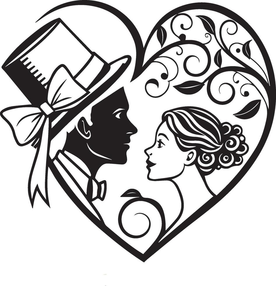 Elegant black and white heart shape with a bow and top hat vector