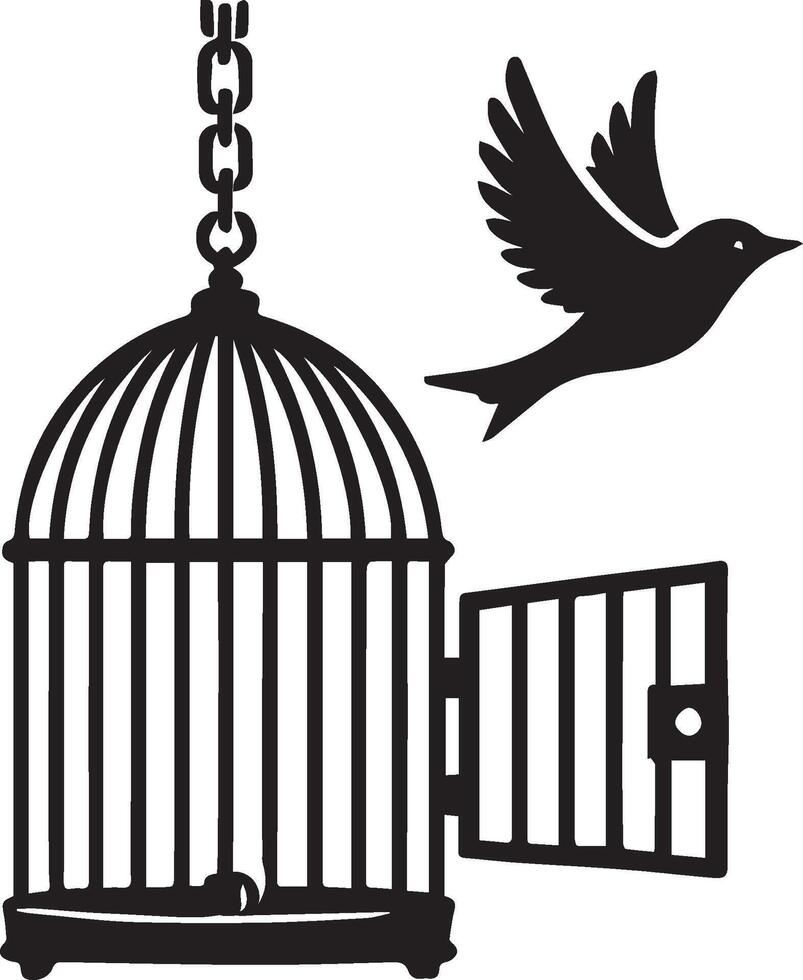 Bird flying from open birdcage vector