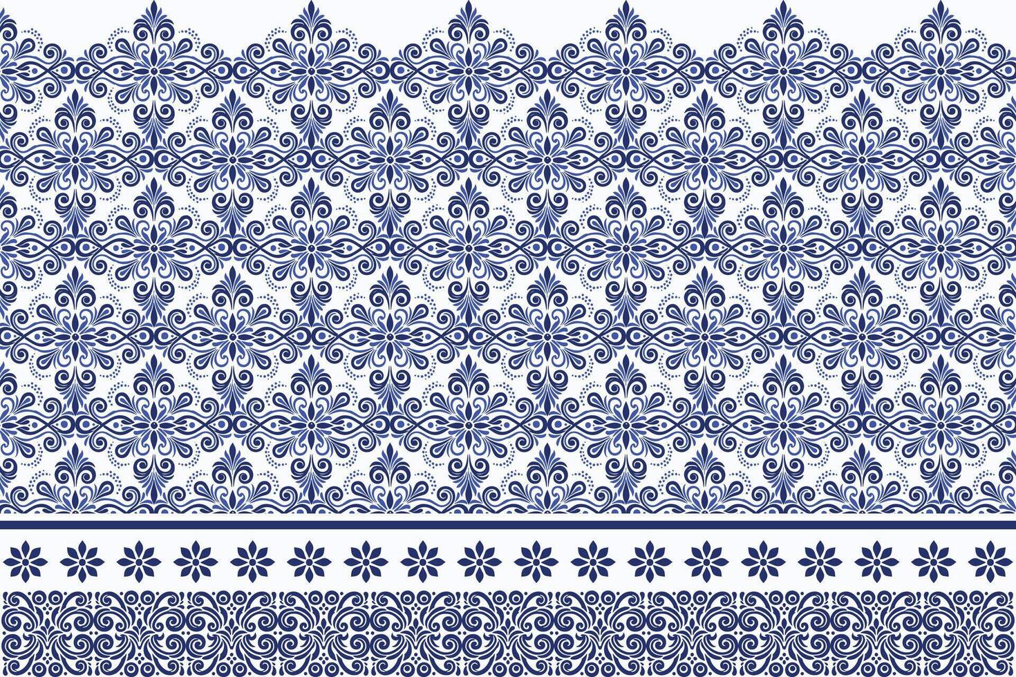 blue seamless floral border pattern vintage arabesque design elegant flower print textile wallpaper bohemian fabric ornamental summer wedding invitation ethnic pattern design vector