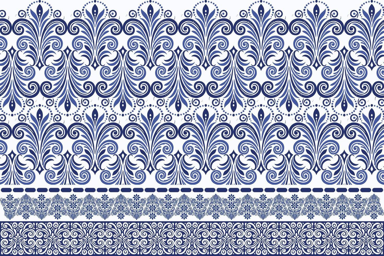 blue seamless floral border pattern vintage arabesque design elegant flower print textile bohemian fabric wallpaper wedding summer invitation ornamental ethnic pattern vector