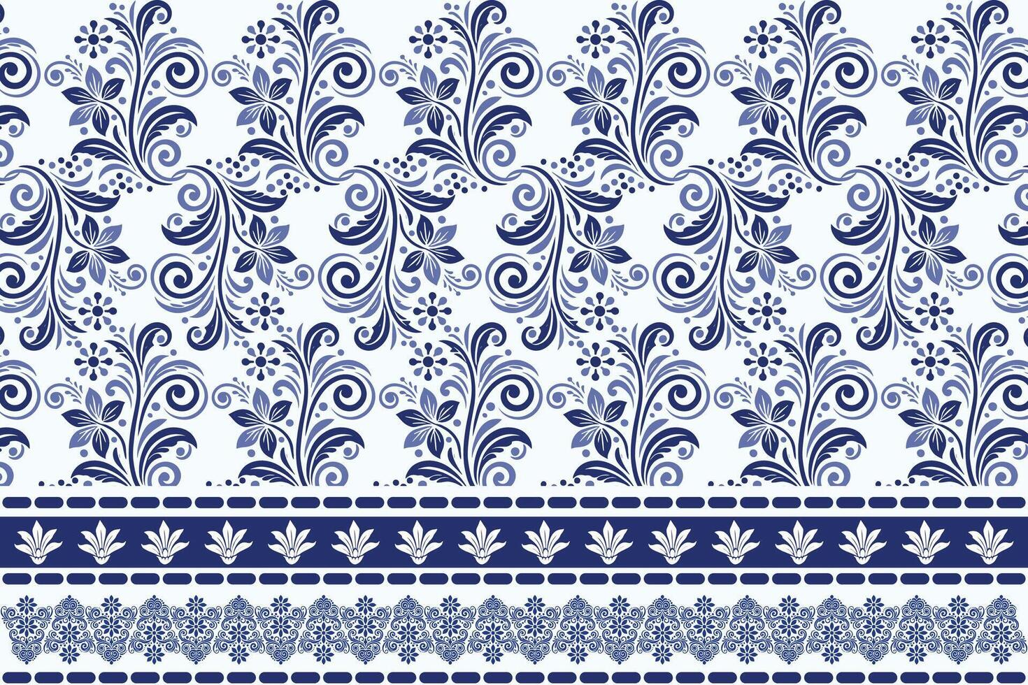 blue floral seamless pattern with antique arabesque borders for bohemian textile prints vintage wallpaper designs elegant summer fashion and ornamental carpet styles vector