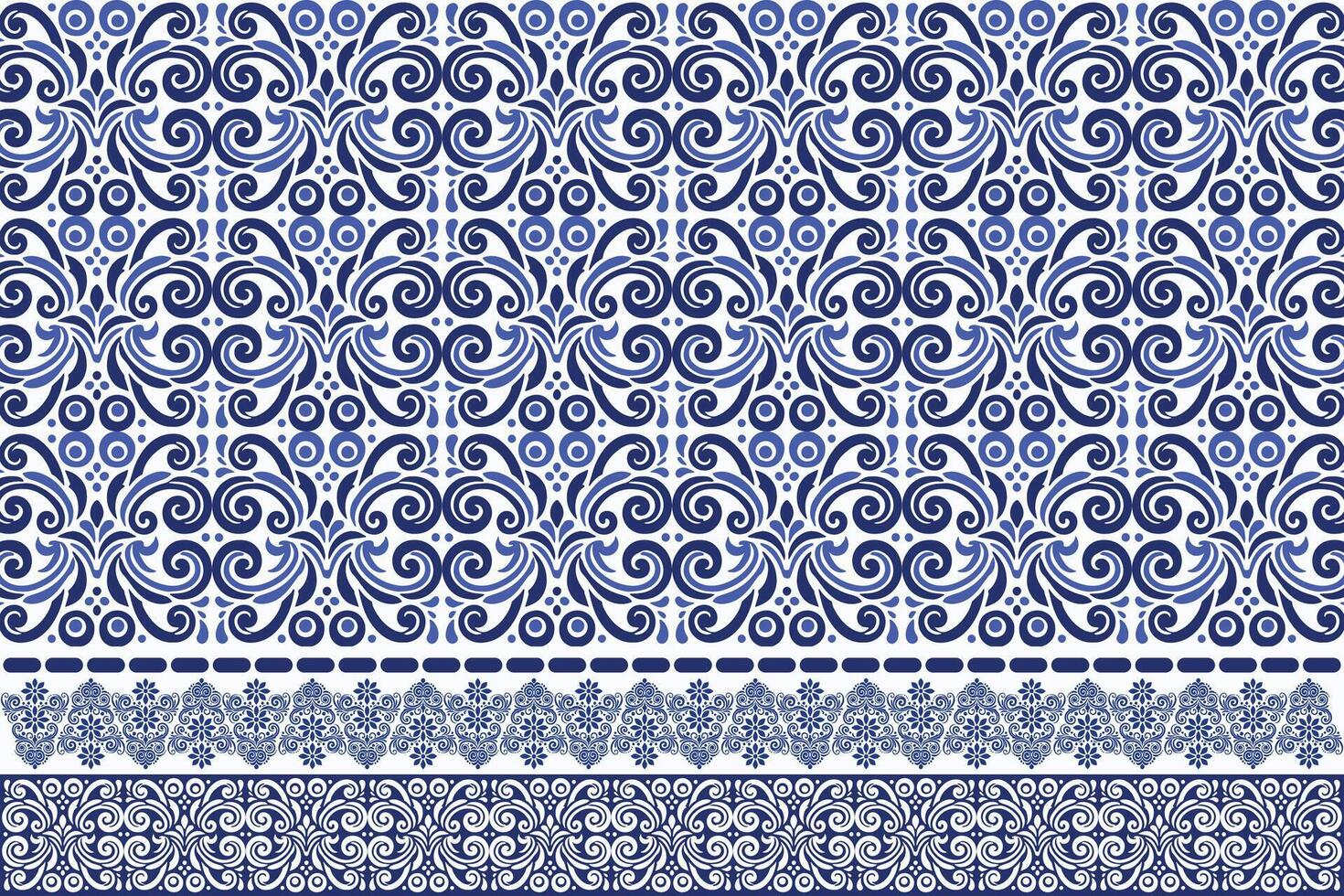 blue seamless floral border pattern vintage arabesque design elegant textile flower print blossom bohemian fabric ornamental summer wedding wallpaper ethnic pattern design vector