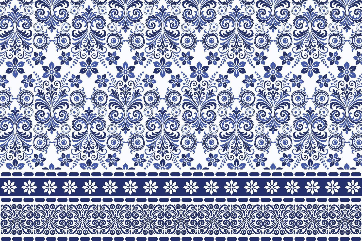 stunning blue seamless floral pattern with antique arabesque borders for bohemian textile prints vintage wallpaper summer fashion designs and elegant carpet patterns vector